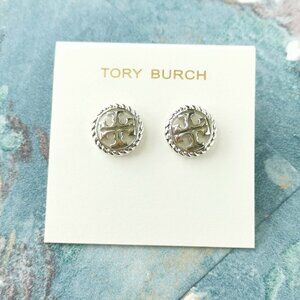 Tory Burch Rope Logo Silver Stud Earrings 136618 New w/dust bag